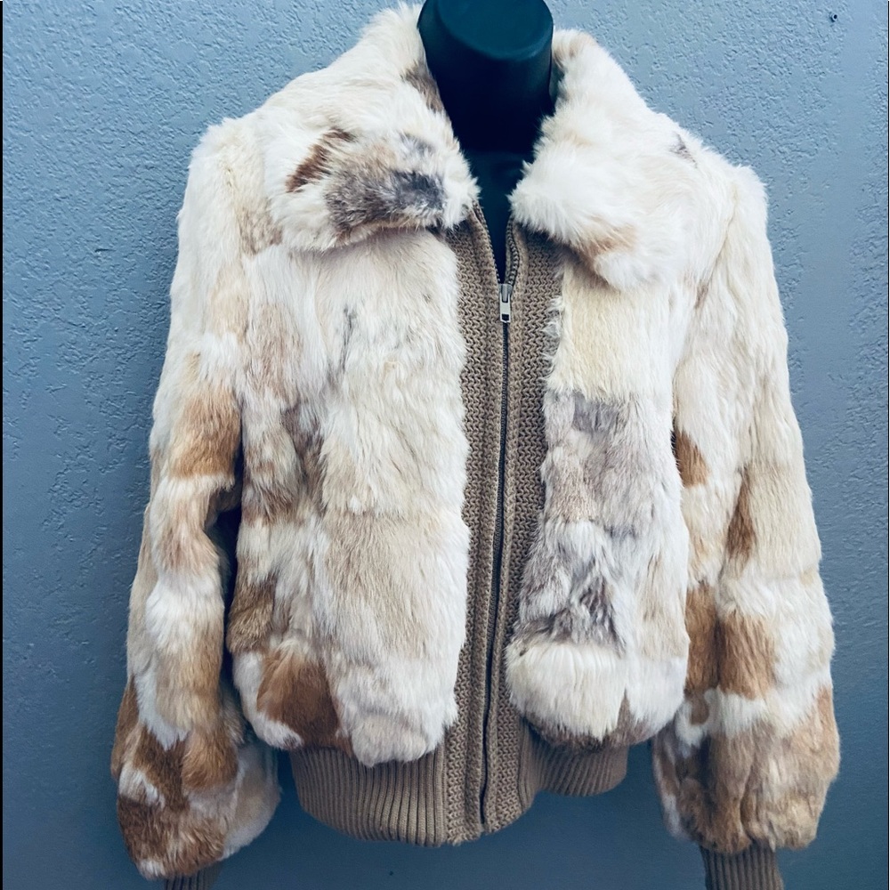 Dino Ricco Vintage Genuine Rabbit Fur Zipper Front Jacket - Large